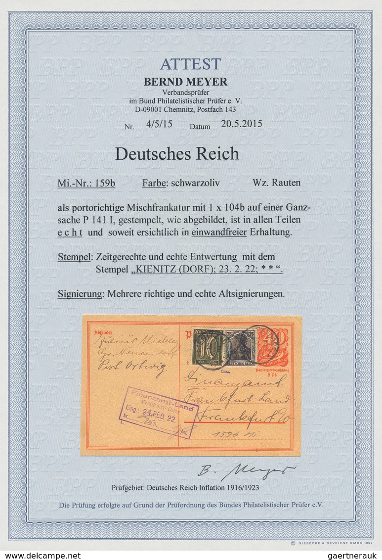 Deutsches Reich - Inflation: 1921, 10 Pf Ziffer Schwarzoliv Mit 75 Pf Germania Als Zusatzfrankatur A - Lettres & Documents