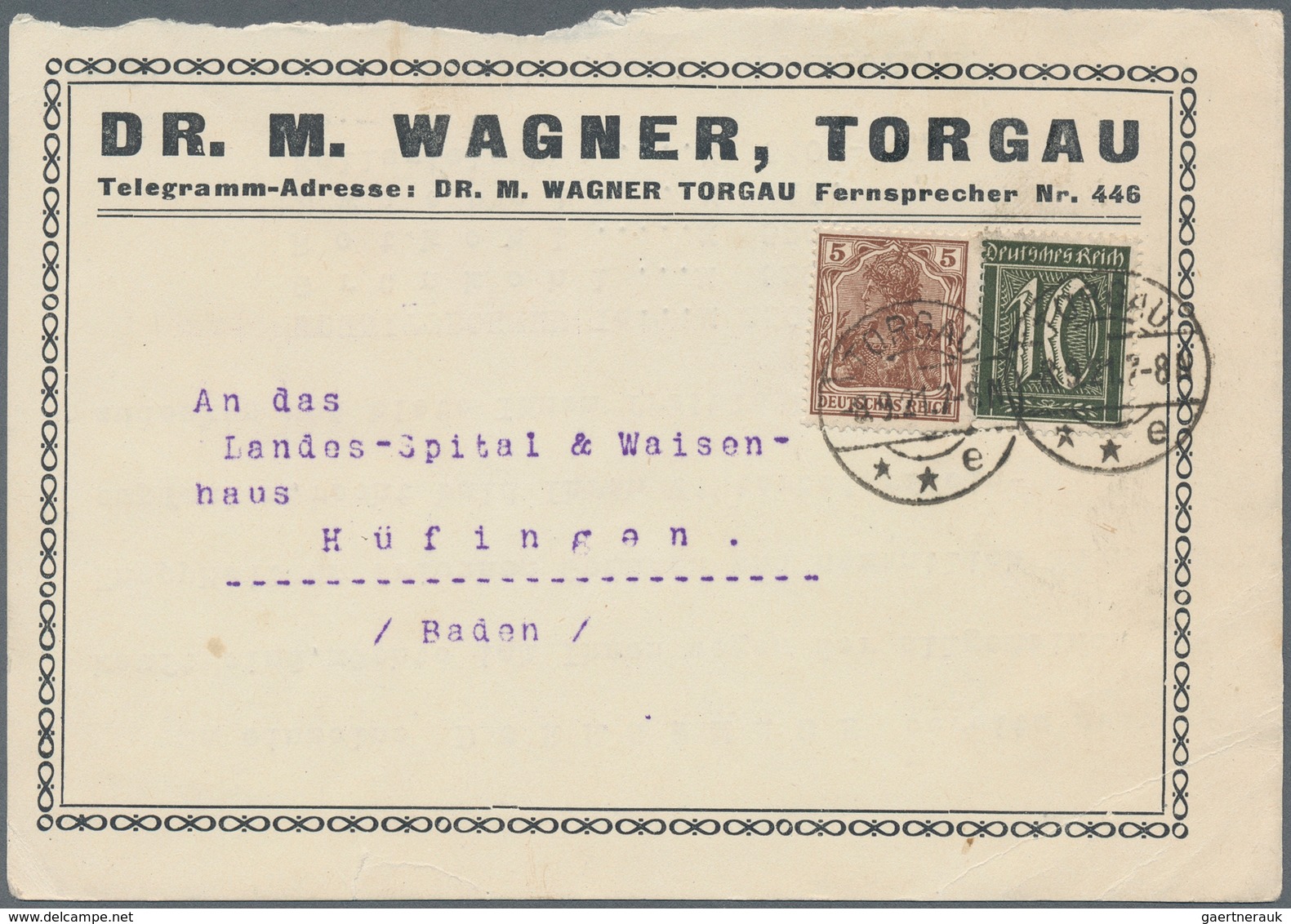 Deutsches Reich - Inflation: 1921, 10 Pf Ziffer Schwarzoliv, Mit 5 Pf Germania Auf Bedarfsmäßiger Fe - Lettres & Documents