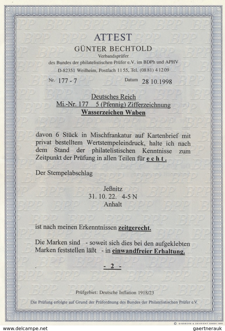 Deutsches Reich - Inflation: 1922, Ziffer 5 Pf. Wz.Waben, 6 Stück In Mischfrankatur Auf Feldpostkart - Lettres & Documents