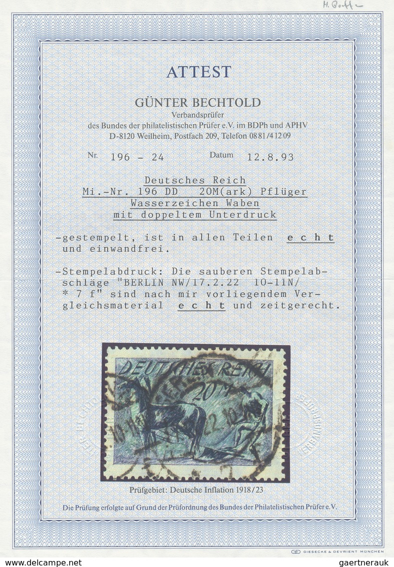 Deutsches Reich - Inflation: 1922. 20 Mark Pflüger Mit Doppeltem Unterdruck. Gestempelt "Berlin NW / - Lettres & Documents