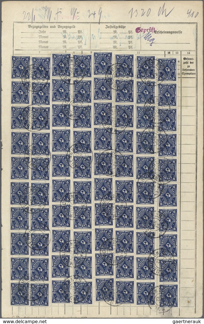 Deutsches Reich - Inflation: 1922, 6 M Schwarzkobalt Posthorn, 220 Stück (Rollenmarken) Als Reine Me - Lettres & Documents