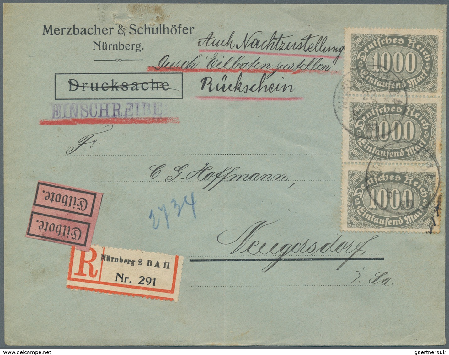 Deutsches Reich - Inflation: 1923, 1000 Reichsmark (vs. Senkrechter 3er-Streifen, Rs. Senkrechter 2e - Lettres & Documents