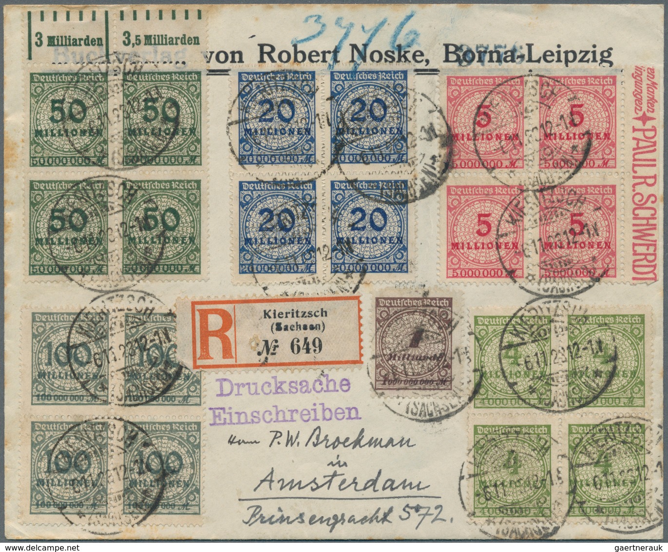 Deutsches Reich - Inflation: 1923 (6.!!.), Korbdeckel-Frankatur Auf Einschreibebrief Mit 50 Mill., 2 - Lettres & Documents