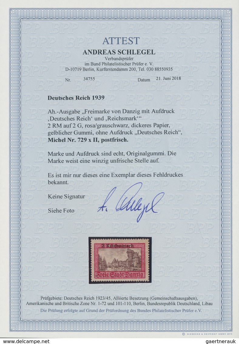 Deutsches Reich - 3. Reich: 1939, "Danzig Abschied", 2 RM Auf 2 G. Rosa/grauschwarz, Dickeres Papier - Covers & Documents