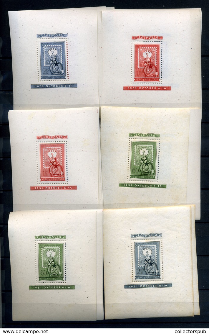 1951 80 éves A Magyar Bélyeg 7db (!) Blokksor (315000)  /  80 Years Of Hun. Stamps 7 Block Line - Ongebruikt