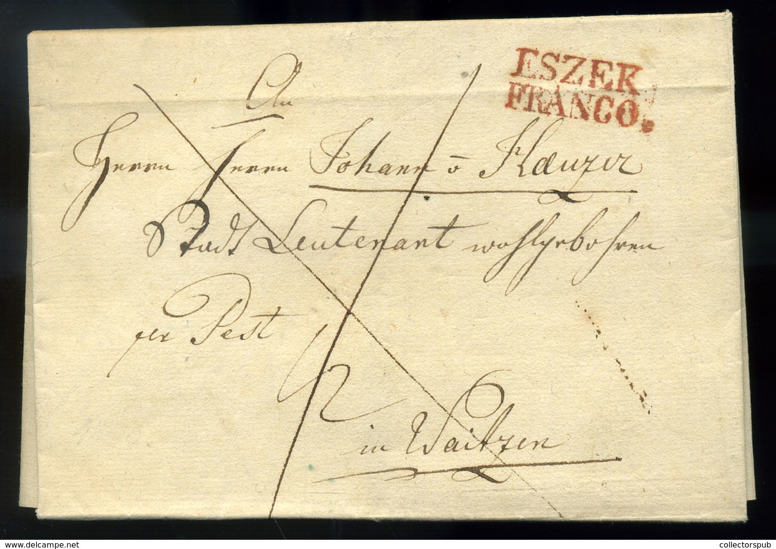 ESZÉK 1840. Szép Portós Levél "ESZEK FRANCO" Piros Bélyegzéssel Vácra Küldve   /  1840 Nice Postage Due Letter Red Pmk T - Kroatië