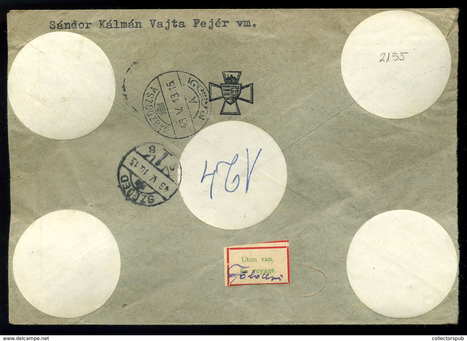 VAJTA 1943. Ajánlott, Levél Egybélyeges Hadigondozás 70f Bérmentesítéssel  /  Reg. Letter Single Stamp Military Care 70f - Brieven En Documenten