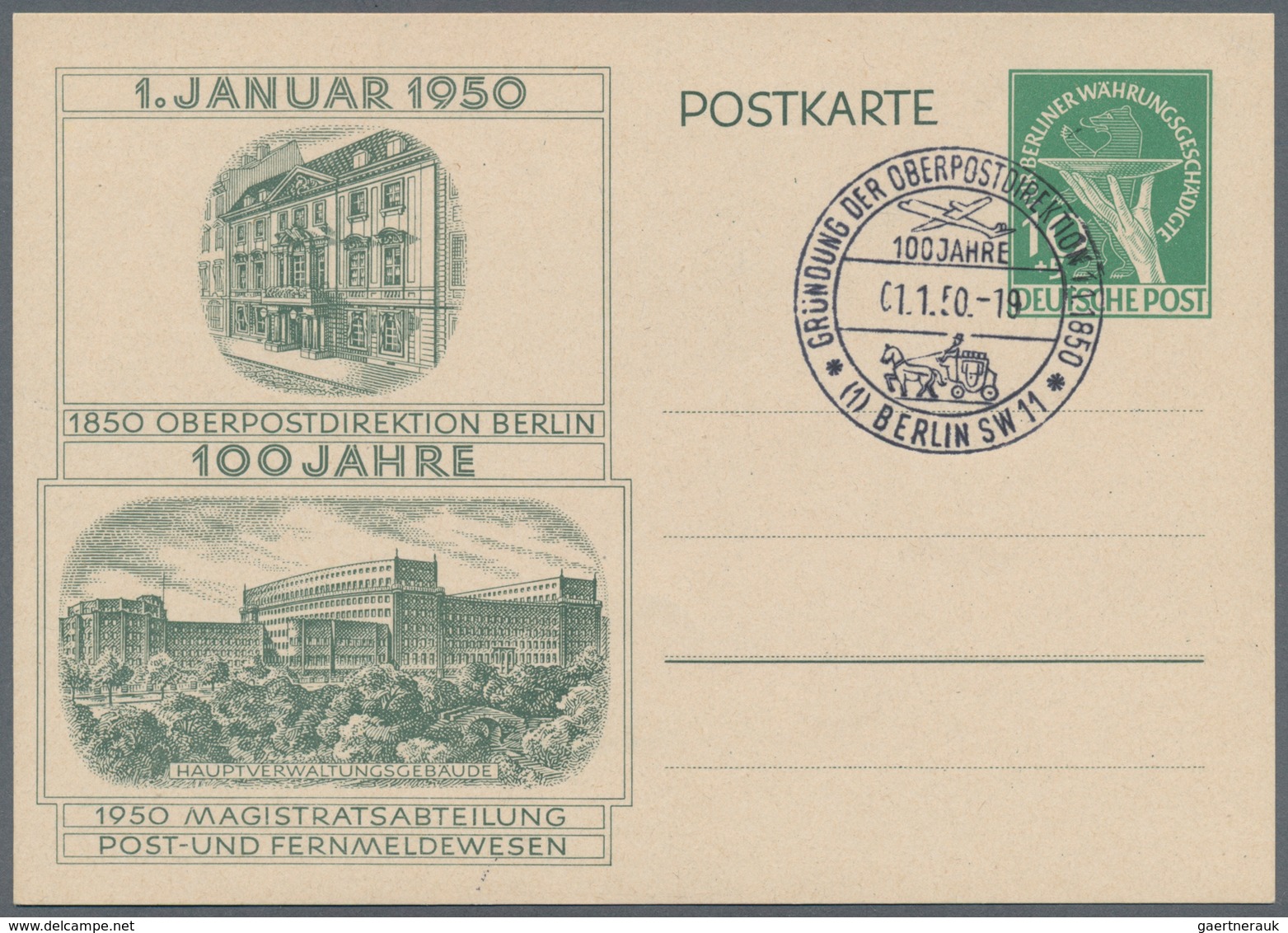 Berlin: 1950, 100 JAHRE OPD BERLIN, Interessante Zusammenstellung Mit 3 Ganzsachen Mit Verschiedenen - Briefe U. Dokumente