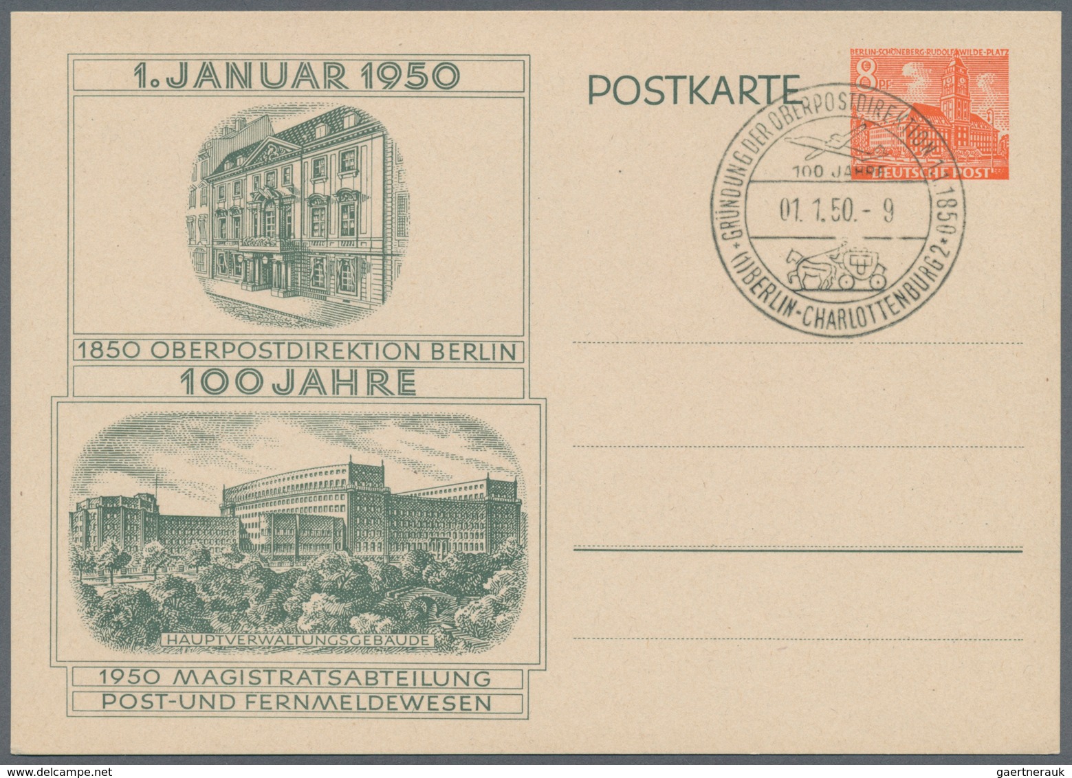 Berlin: 1950, 100 JAHRE OPD BERLIN, Interessante Zusammenstellung Mit 3 Ganzsachen Mit Verschiedenen - Briefe U. Dokumente