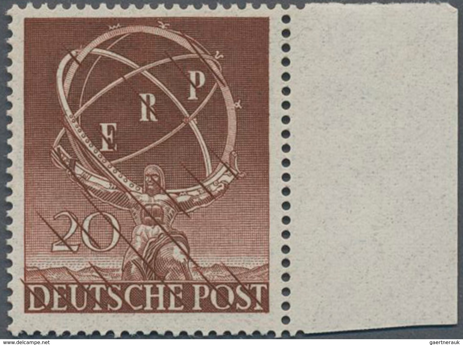 Berlin: 1950, 20 Pf "ERP" PROBEDRUCK Vom Rechten Rand Postfrisch Mit Den üblichen Diagonalen Striche - Briefe U. Dokumente