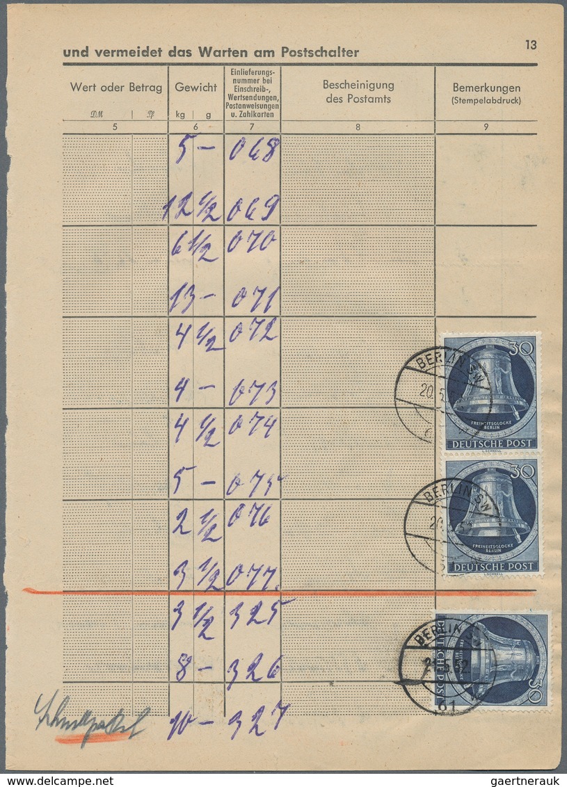 Berlin: 30 Pf. Glocke 3 St. Auf Seite Eines Einlieferungsbuches Von Berlin SW 61 Vom 20./21.5.52 Sel - Briefe U. Dokumente