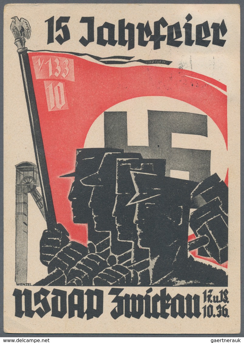 Ansichtskarten: Propaganda: 1936: Scarce Nazi 15th Anniversary Celebration For Zwickau, Used On The - Partis Politiques & élections