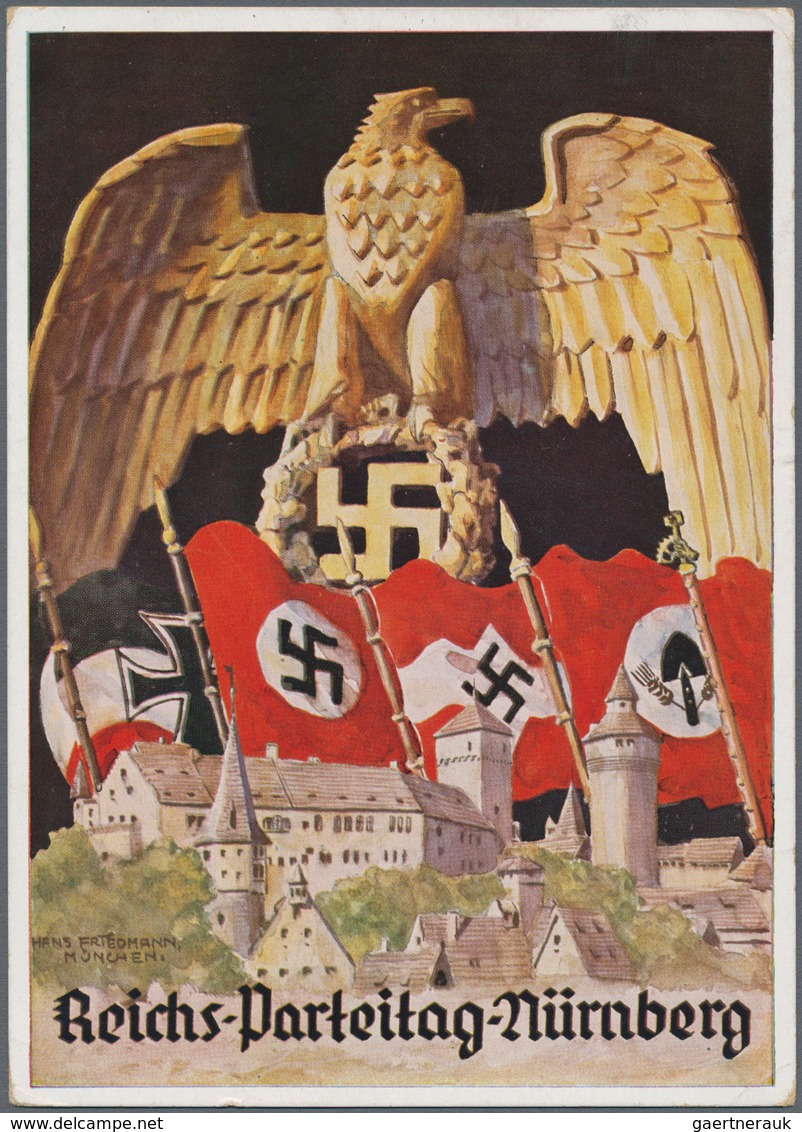 Ansichtskarten: Propaganda: 1937, "REICHSPARTEITAG NÜRNBERG", Kolorierte Propagandakarte NS-Fahnen, - Partis Politiques & élections