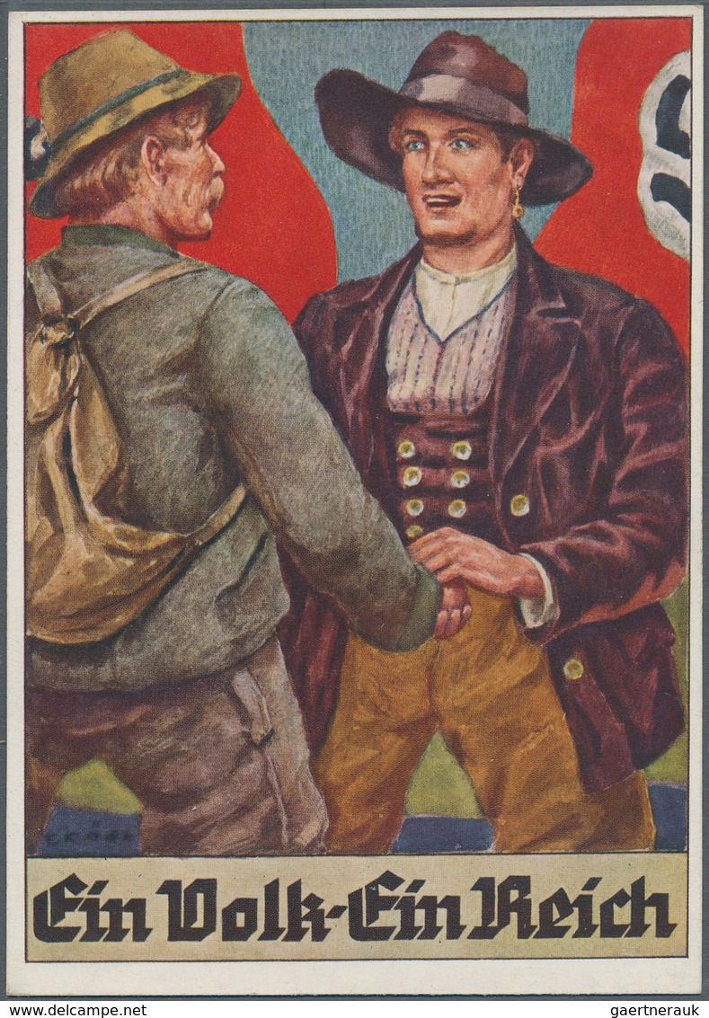 Ansichtskarten: Propaganda: 1938, "Ein Volk - Ein Führer", Farbige Propagandakarte, Abbildung Bauern - Parteien & Wahlen