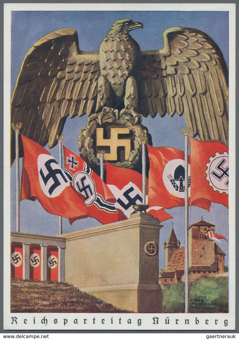 Ansichtskarten: Propaganda: 1938 Propaganda Card With Nazi Eagle And Banners Over Crowded Stadium Fo - Parteien & Wahlen