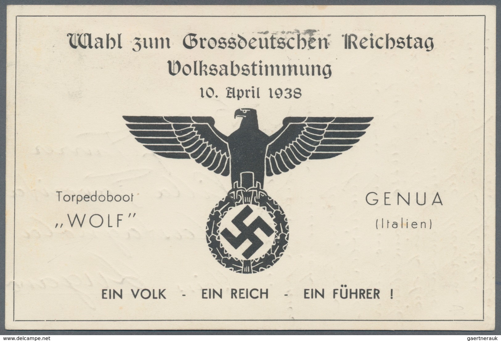 Ansichtskarten: Propaganda: 1938. Card From The Torpedoboot 'Wolf' With The 3. Torpedoboots-Flottill - Parteien & Wahlen