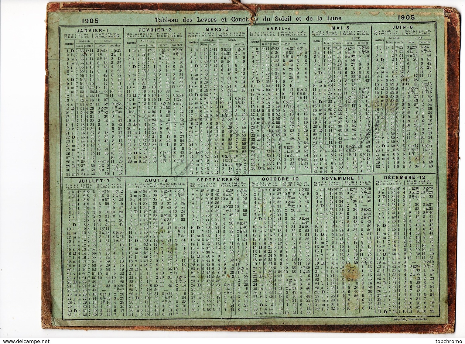 Calendrier Almanach Des Postes Et Télégraphes 1905 Oberthur Militaires Militaria - Grand Format : 1901-20