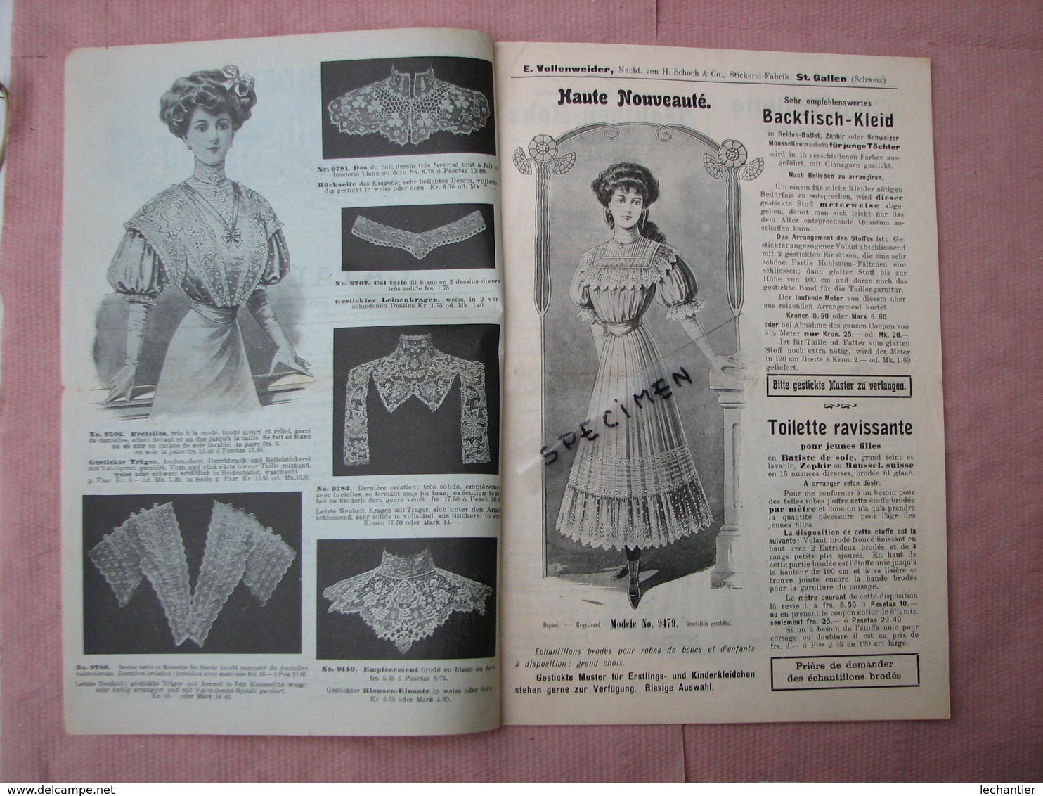 Rare Catalogue Français-Allemand Mode Et Broderies Ets. VOLLENWEIDER  St. Gall En Suisse Voir Photos TBE - Textile & Clothing
