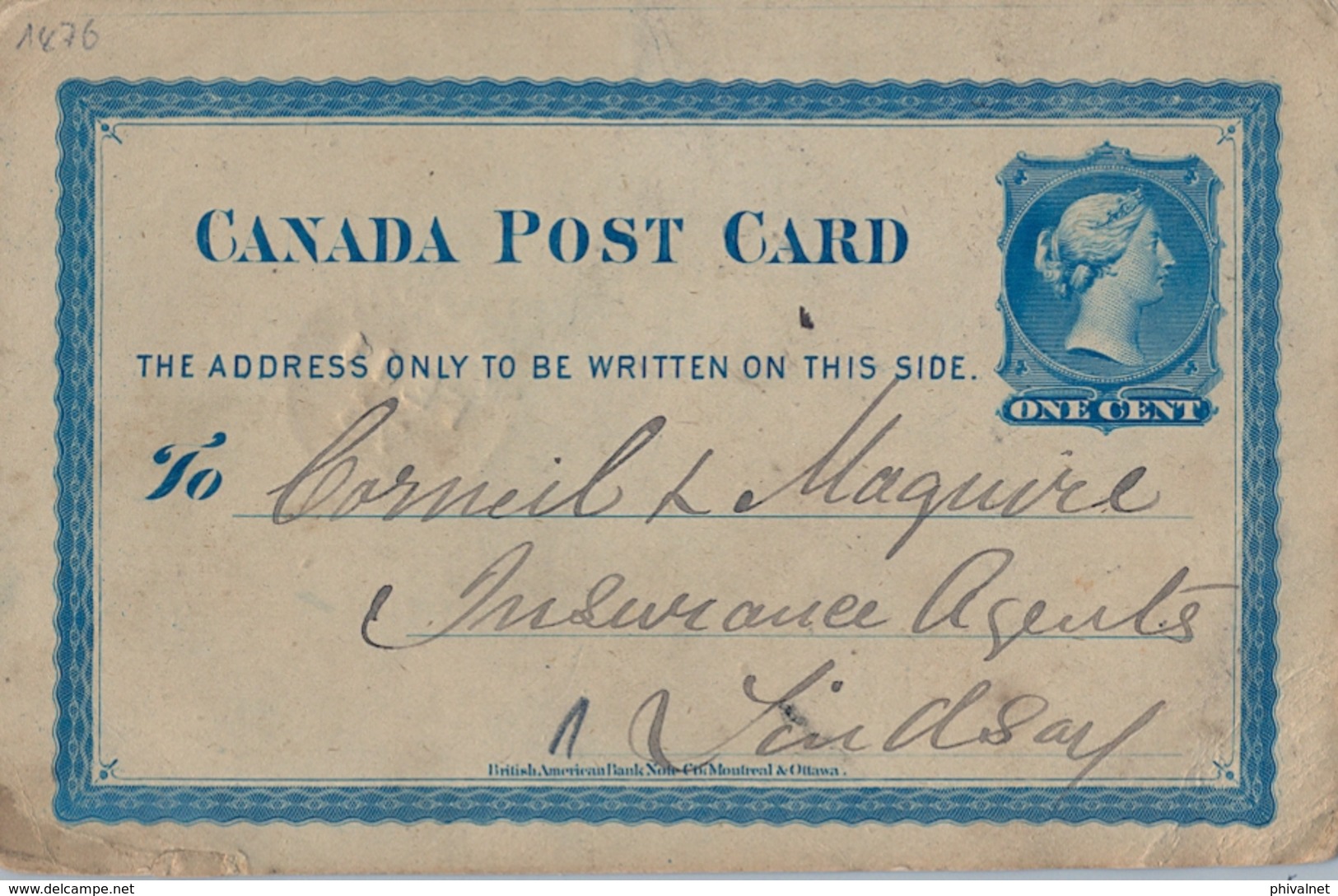 1876 , CANADÁ , ENTERO POSTAL  CIRCULADO , WOODVILLE - LINDSAY , LLEGADA AL DORSO - 1860-1899 Regering Van Victoria