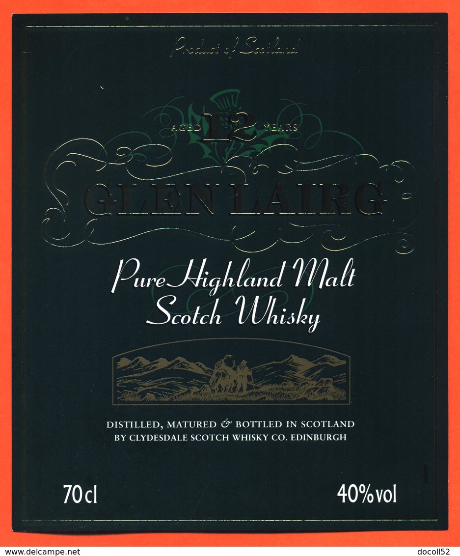 étiquette De Whisky Glen Lairg 12 Ans D'age à Edinburgh - 40°/° - 70 Cl - Whisky