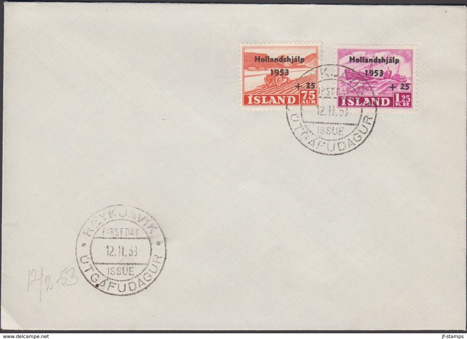 1952. Hollandshjalp. FDC REYKJAVIK 12.II.53.  (Michel 285-286) - JF310230 - Briefe U. Dokumente