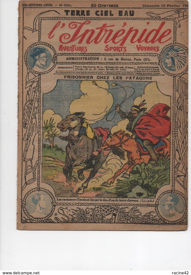 L'INTREPIDE - N° 860  Du 13.02.1927  * PRISONNIER CHEZ LES PATAGONS * - L'Intrépide