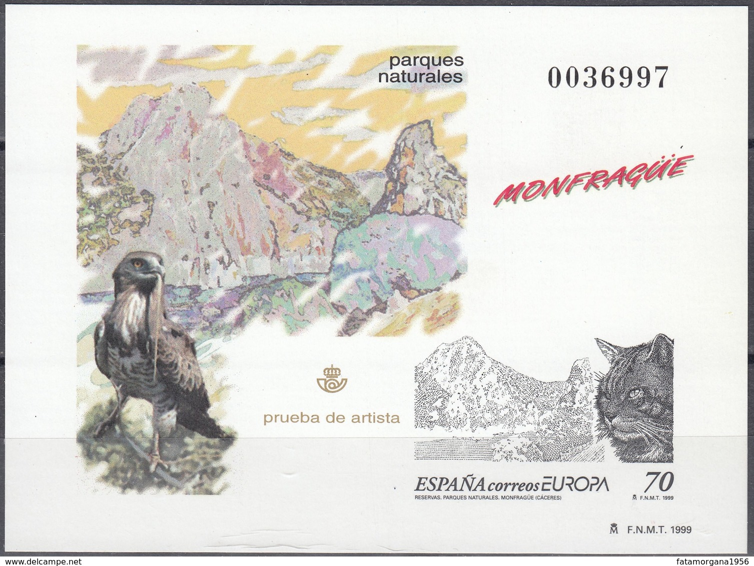 SPAGNA - PROVA D'ARTISTA - 1999 - Foglietto Nuovo E Numerato MNH: Prova Per Il Francobollo Yvert 3196. - Proeven & Herdrukken