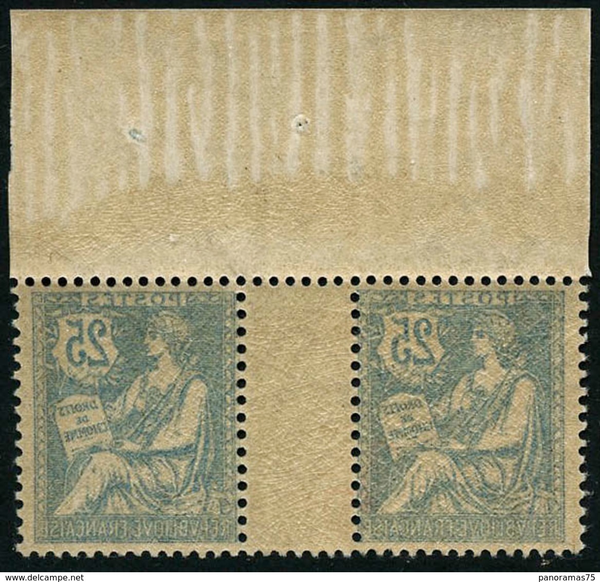 ** N°127a 25c Bleu, Paire Interpanneau Impression Recto-verso - TB - Other & Unclassified