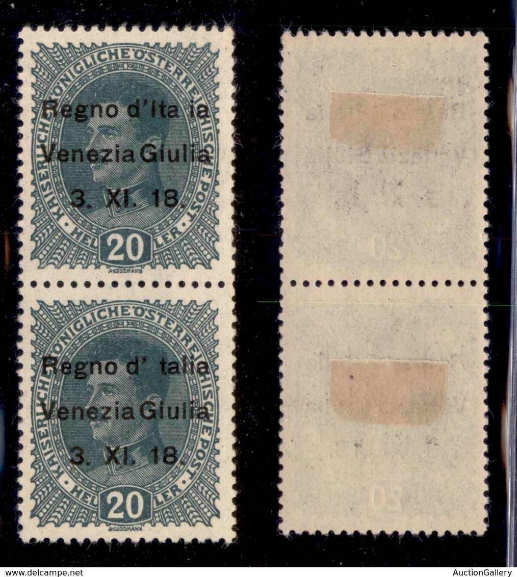 OCCUPAZIONI - VENEZIA GIULIA - 1918 - 20 Heller (7r + 7u) - Coppia Verticale - Itaia + Talia - Gomma Originale - Autres & Non Classés