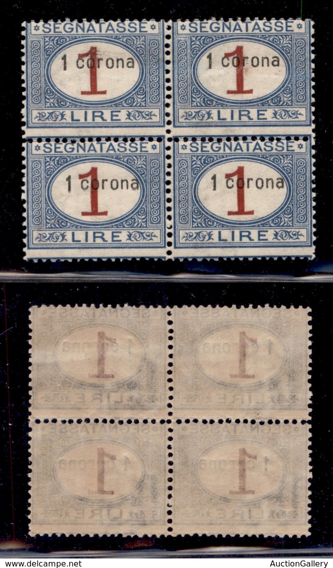 OCCUPAZIONI - DALMAZIA - Dalmazia - 1922 - Segnatasse - 1 Corona Su 1 Lira (2) In Quartina - Gomma Integra (200+) - Andere & Zonder Classificatie