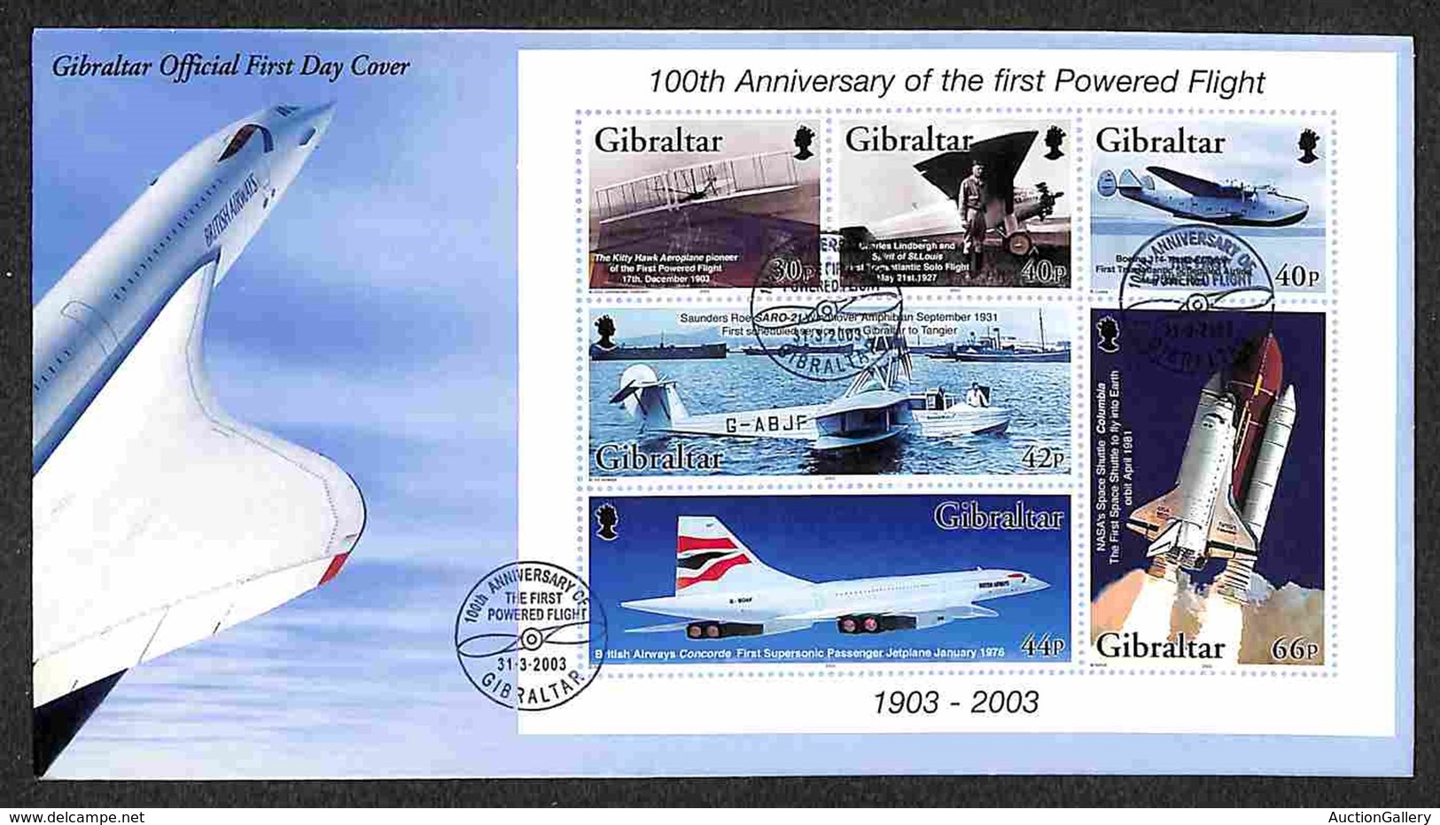 EUROPA - GIBILTERRA - 100 Anni Aviazione (Block 54) FDC 31.3.03 - Andere & Zonder Classificatie