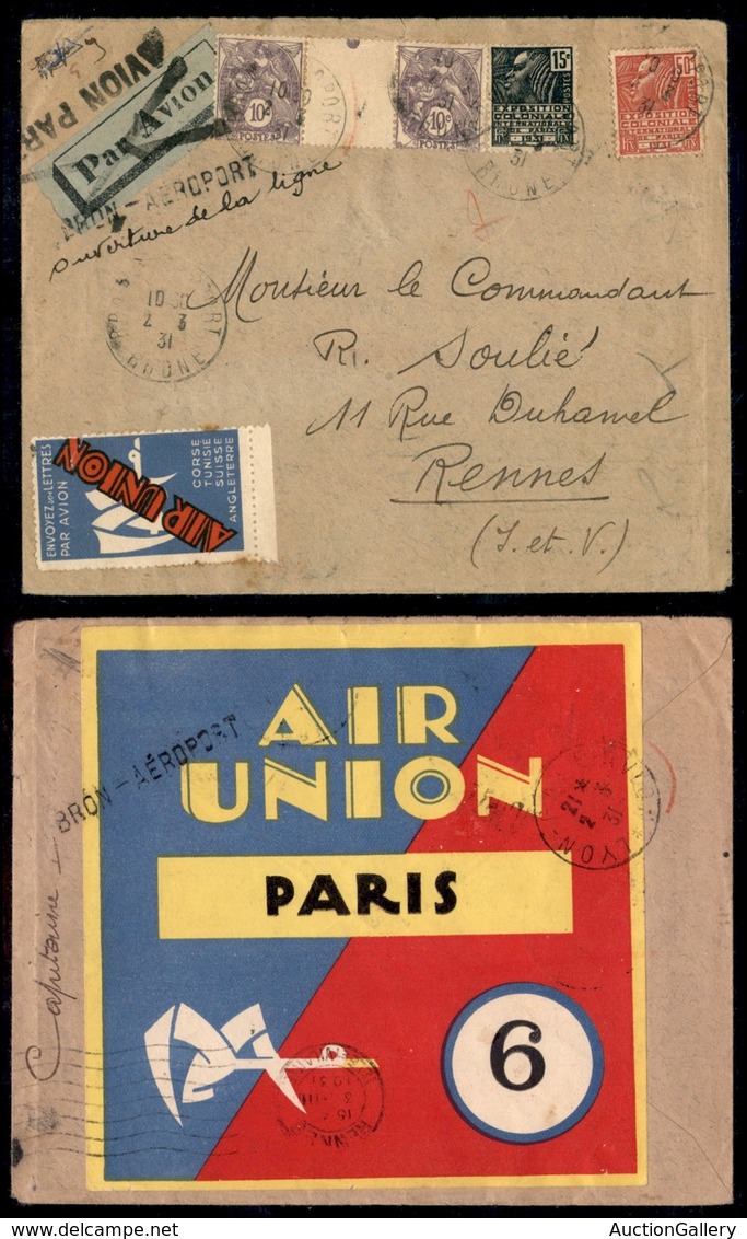 POSTA AEREA - AEROGRAMMI - PRIMI VOLI - FRANCIA - 1931 (2 Marzo) - Aeroporto Di Bron/Apertura Della Linea - Aerogramma P - Other & Unclassified