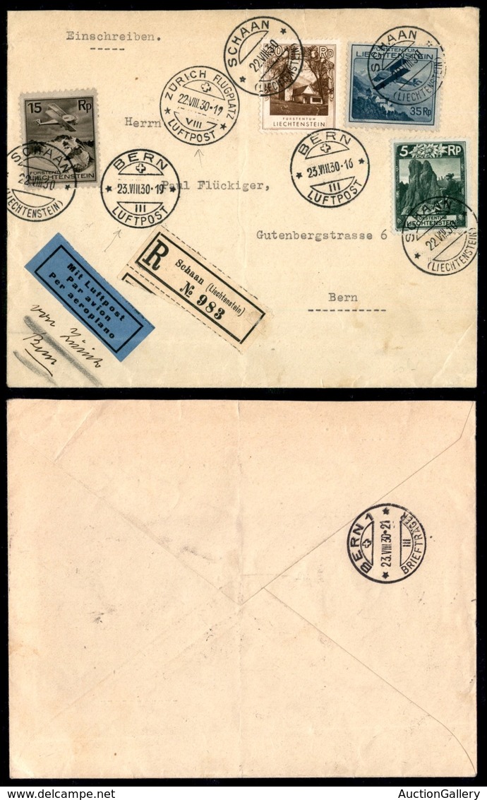 POSTA AEREA - AEROGRAMMI - PRIMI VOLI - LIECHTENSTEIN - 1930 (22 Agosto) - Aerogramma Da Schaan A Berna Via Zurigo - Other & Unclassified