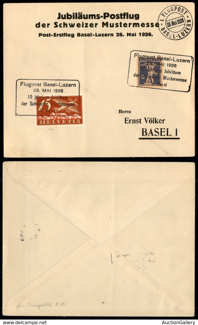POSTA AEREA - AEROGRAMMI - PRIMI VOLI - SVIZZERA - 1926 (28 Maggio) - Basel Luzern - Aerogramma Per Basilea - Andere & Zonder Classificatie