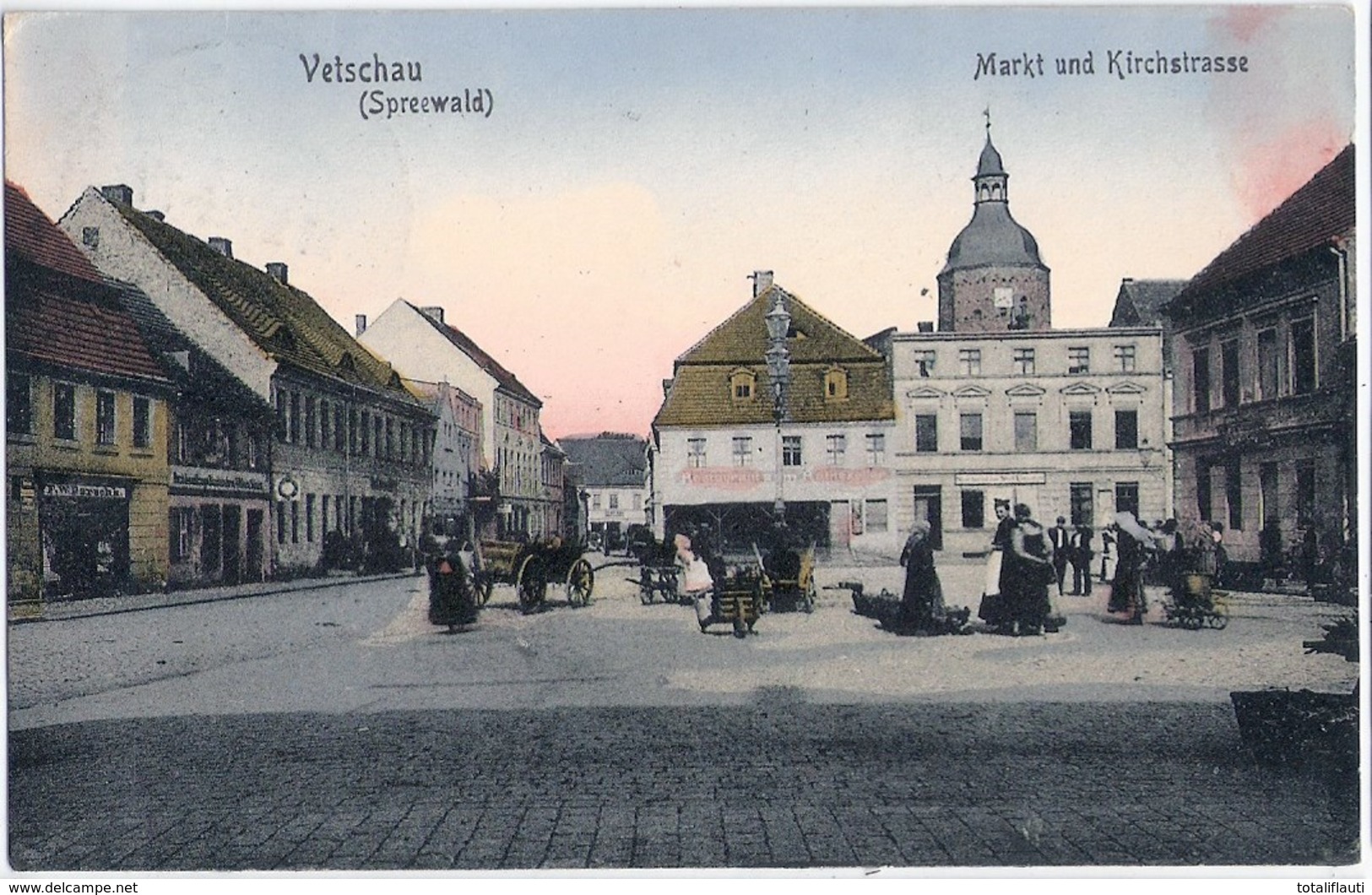 VETSCHAU Spreewald Markt Treiben Kirchstraße Restaurant Ratskeller Besonderer Stempel LUCKA 27.5.1929 Gelaufen - Vetschau