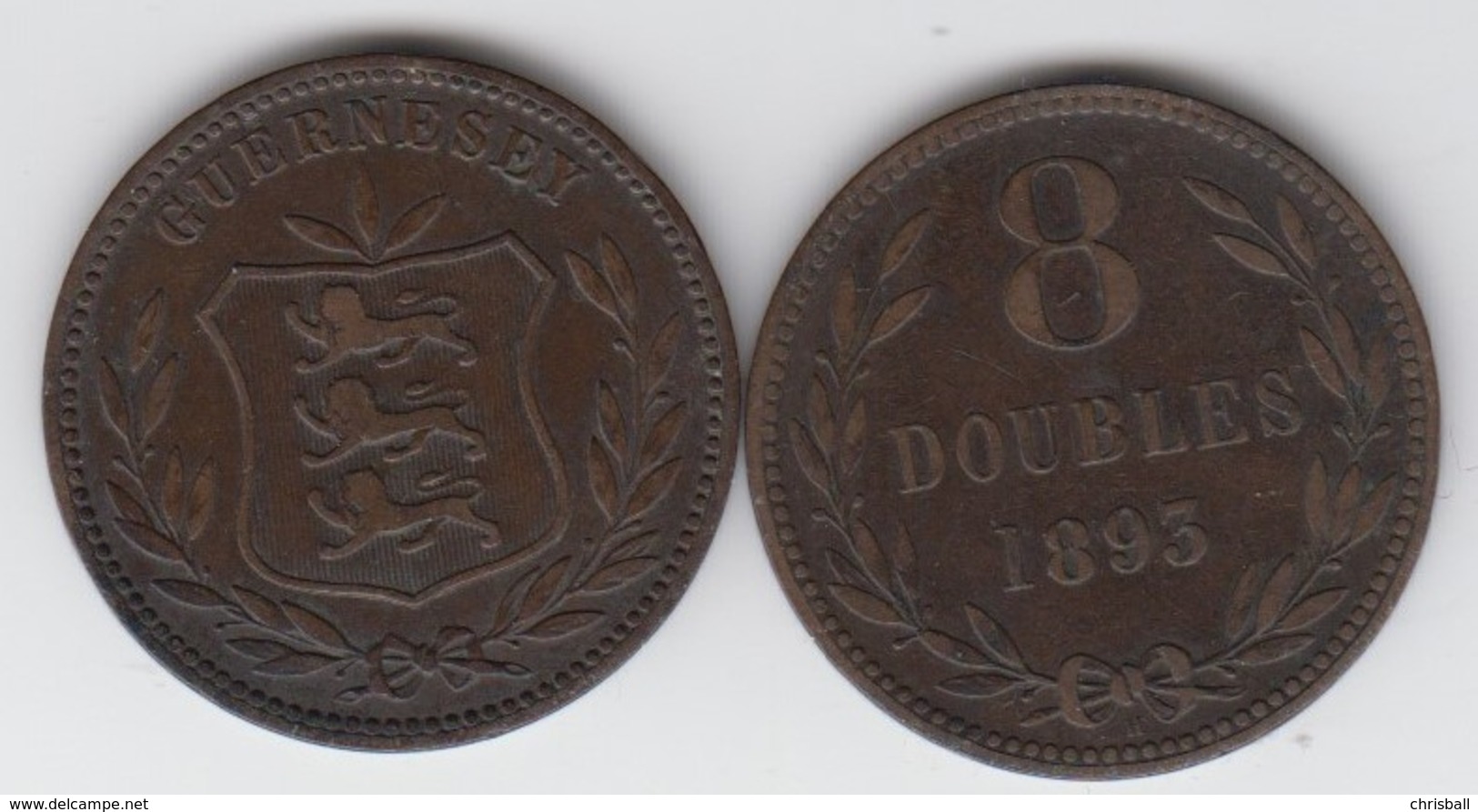 Guernsey Coin 8 Doubles 1893 Condition Fine - Guernsey