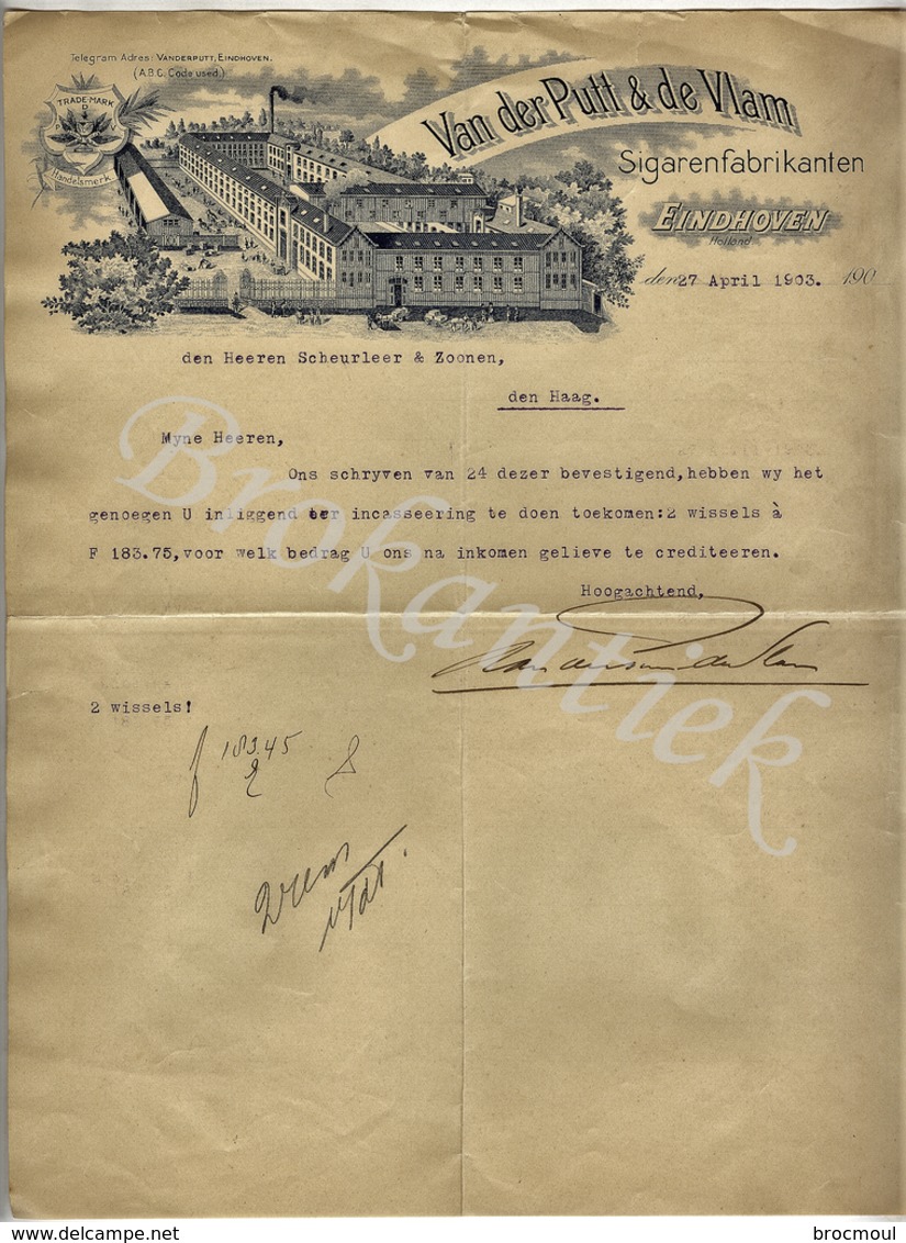 VAN DER PUTT & DE VLAM   Sigarenfabrikanten  EINDHOVEN  Brief Aan Scheurleer En Zonen 27 April 1903 - Netherlands