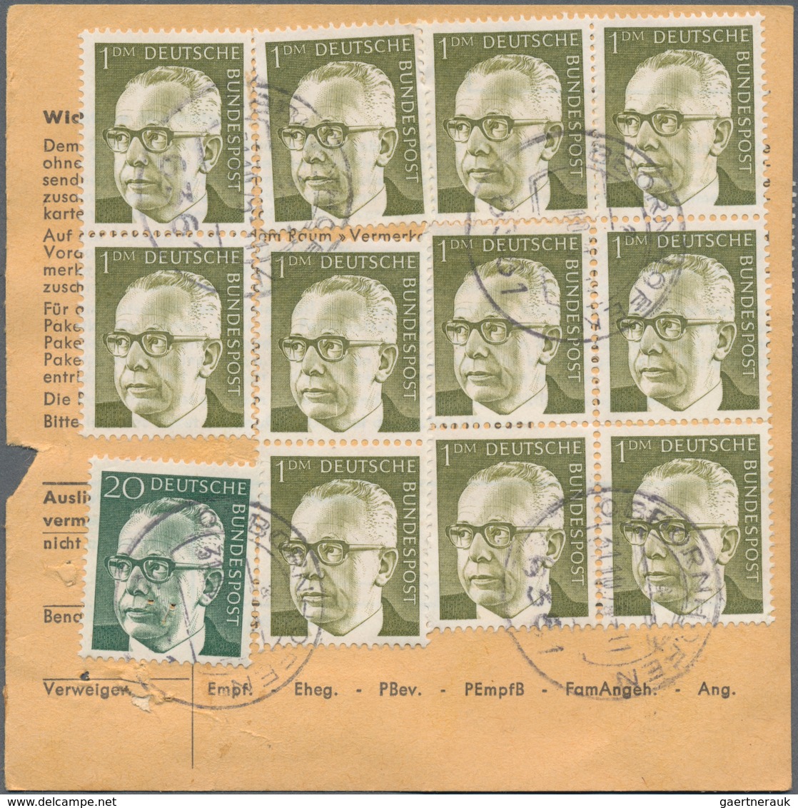 Bundesrepublik Deutschland: 1976/1978, Bestand von ca. 760 frankierten Paketkarten-Stammteilen mit F