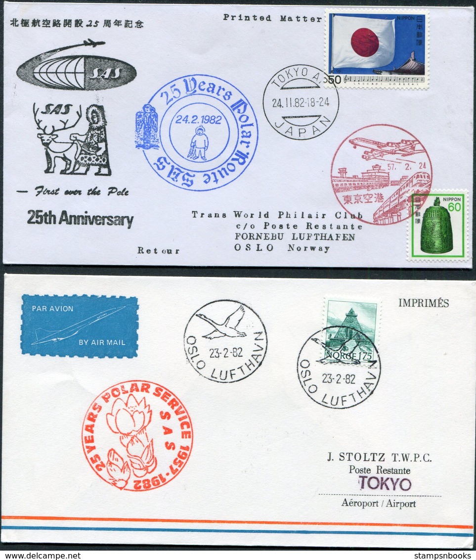 1982 Japan Norway SAS First Flight Covers (2) Tokyo / Oslo. Reindeer Polar - Posta Aerea