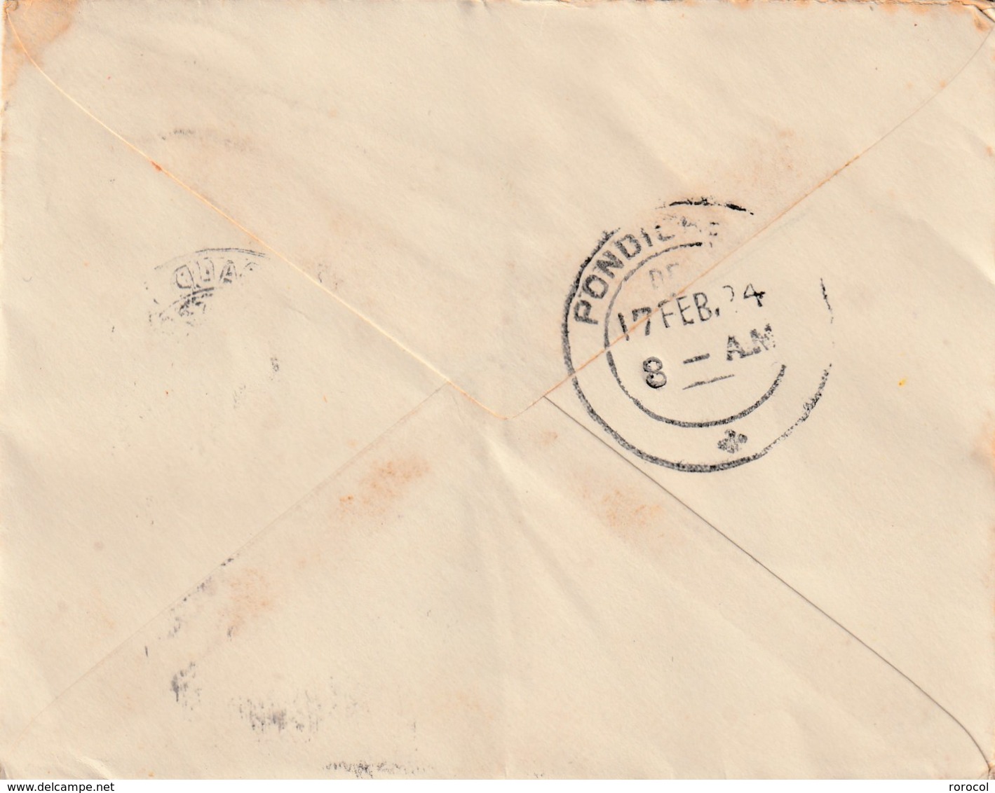 ENTIER POSTAL BRITANNIQUE UTILISE A YERCAUD POUR PONDICHERY - 1911-35 King George V