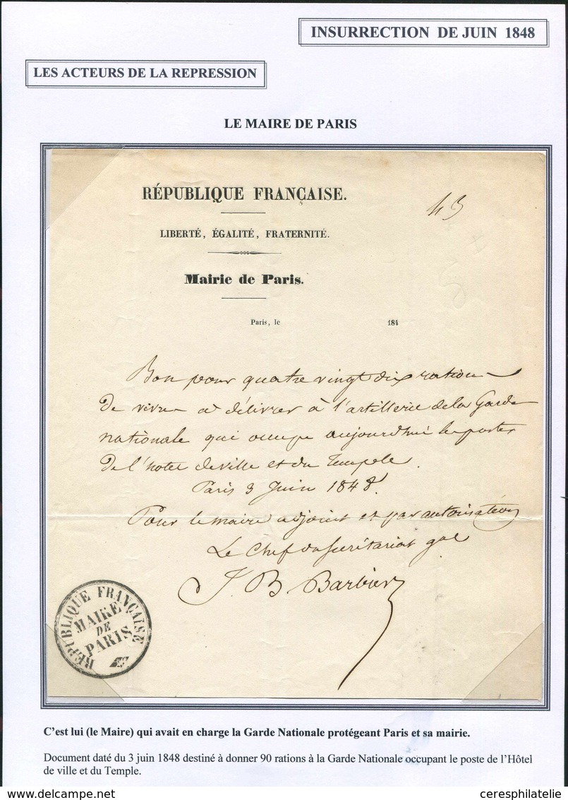 Let LETTRES SANS TIMBRE ET DOCUMENTS DIVERS - Bon Pour 90 Rations De Vivres Pour La Garde Nationale, Daté Du 3/6/48, Cac - Autres & Non Classés