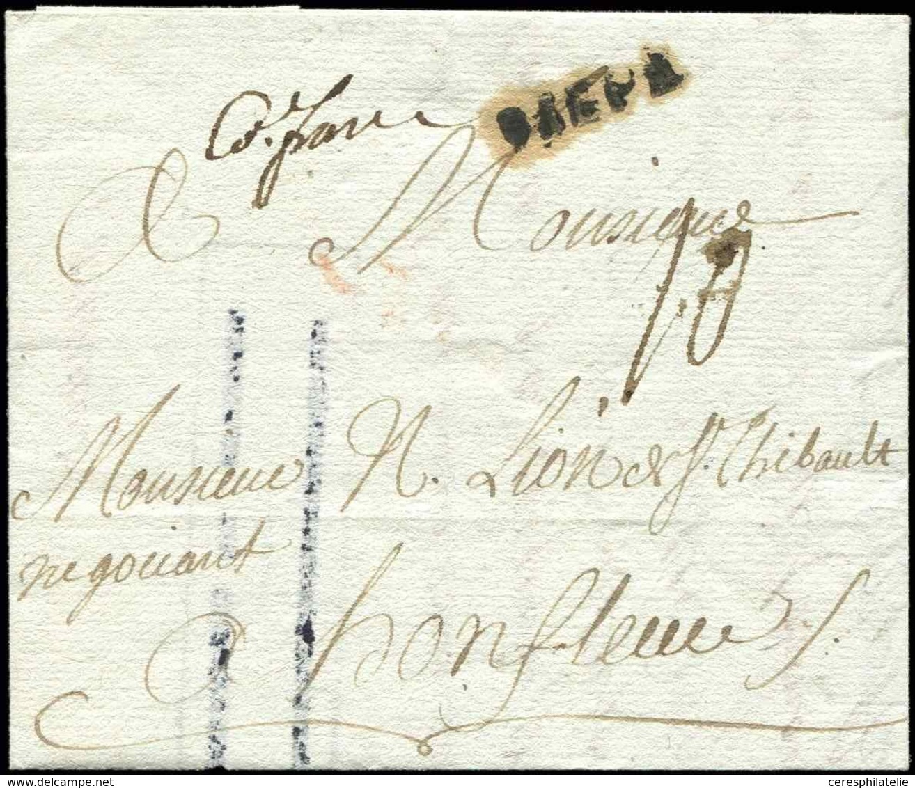 Let POSTE MARITIME - MP Manuscrite "Col Franc" Et MP DIEPE S. LAC De Cayes Du 16/12/1772, TTB, R - Maritime Post