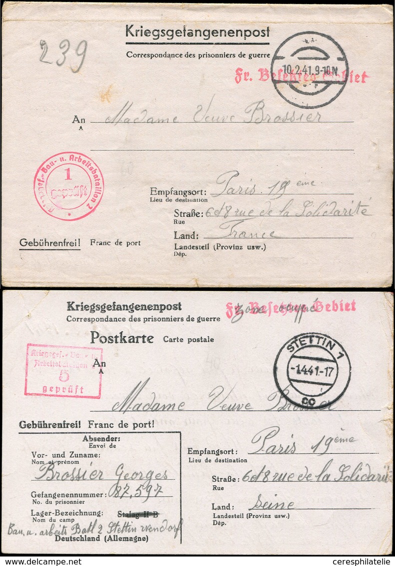 Let Guerre 1939/1945 - 2 Formules Kriegsgefangenenpost Avec Censures Différentes Bau-U.Arb.Batl.2, 1941, TB - WW II