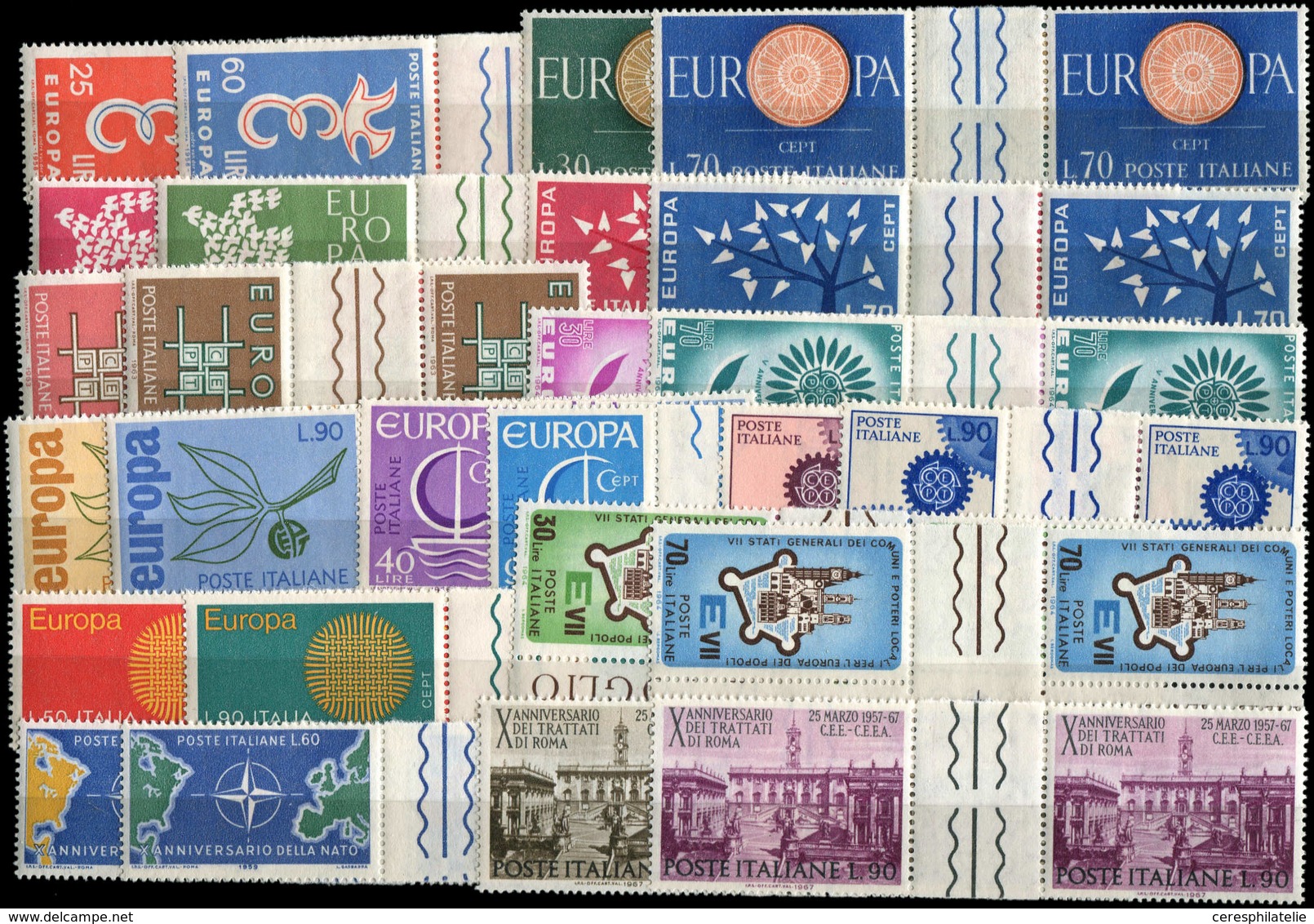 ** Italie, Thème Europe Et OTAN, Lot De 26 Paires Avec Ponts Entre 1958 Et 1970, TB - Verzamelingen