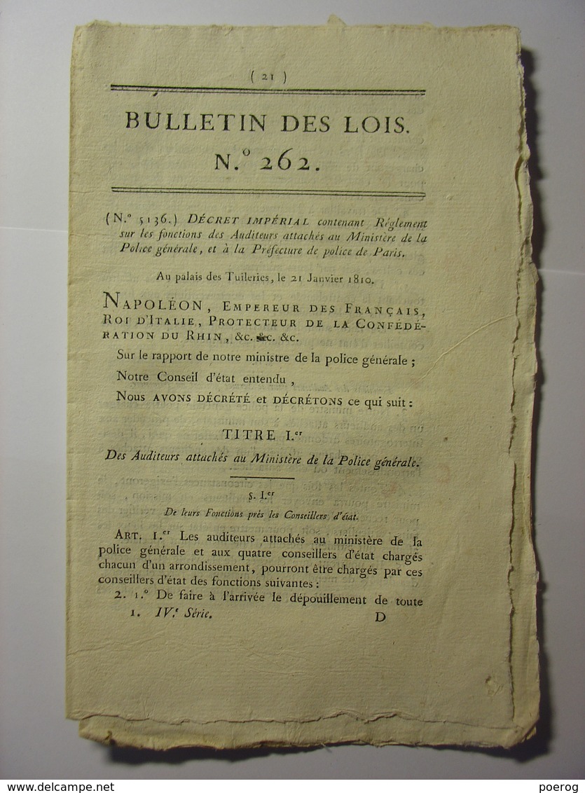 BULLETIN DES LOIS De 1810 - REGLEMENT POLICE GENERALE ET PREFECTURE DE POLICE DE PARIS - ABBEVILLE HOSSE SAINT RIQUIER - Wetten & Decreten