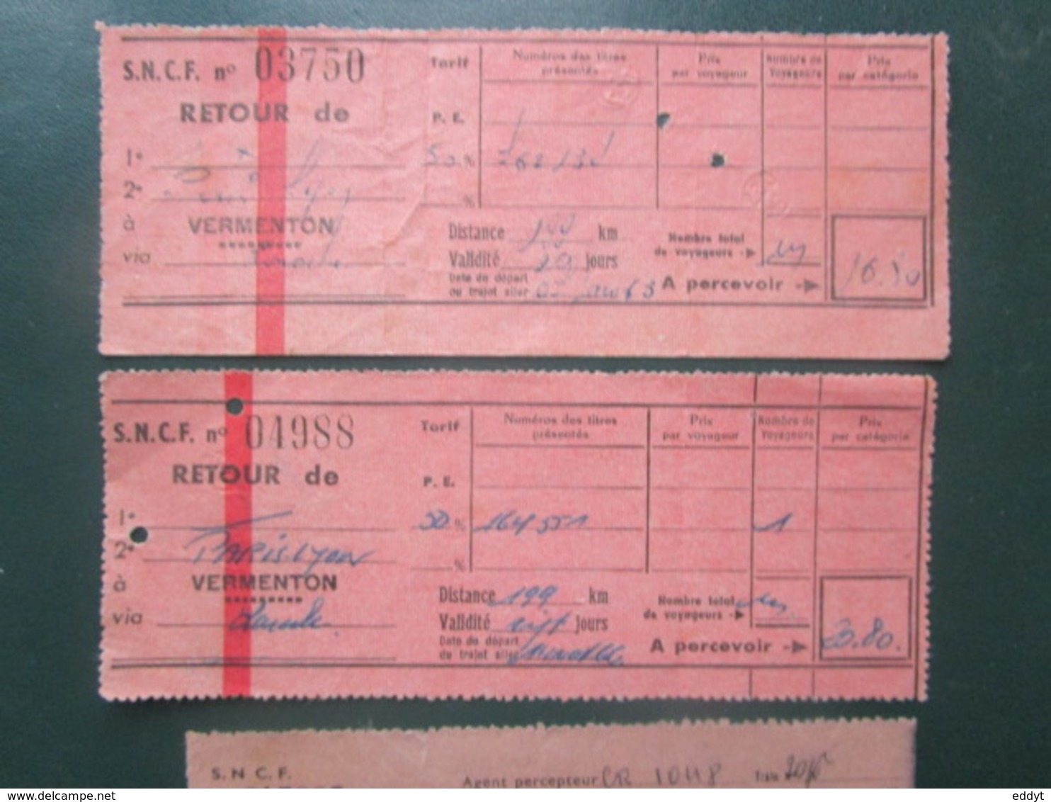 4 BILLETS Tickets De Train - S.N.C.F.  - France -  Dans Les Années 1945/années 60 "couleur Vieux Rose" - Mondo