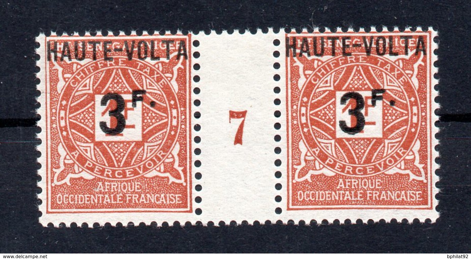 !!! PRIX FIXE : HAUTE VOLTA, PAIRE DE LA TAXE N°10 AVEC MILLESIME 7 NEUVE ** - Timbres-taxe