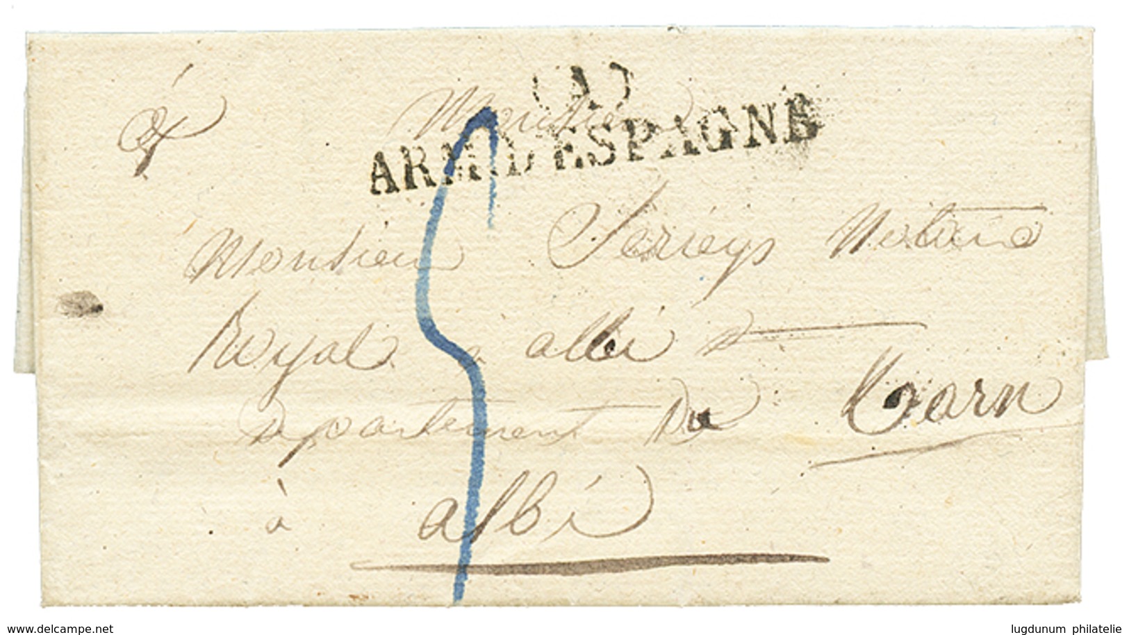 1829 (A) ARM. D' ESPAGNE Sur Lettre Avec Texte De BARCELONNE Pour La FRANCE. TTB. - Legerstempels (voor 1900)