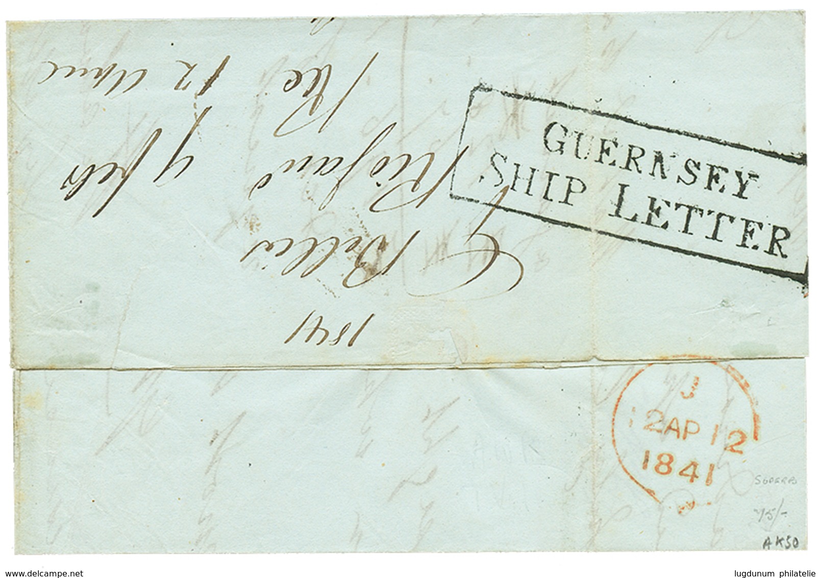 1841 GUERNESEY SHIP LETTER Au Verso D'une Lettre Avec Texte De RIO DE JANEIRO (BRESIL) Pour LONDON. Rare. TTB. - 1701-1800: Voorlopers XVIII