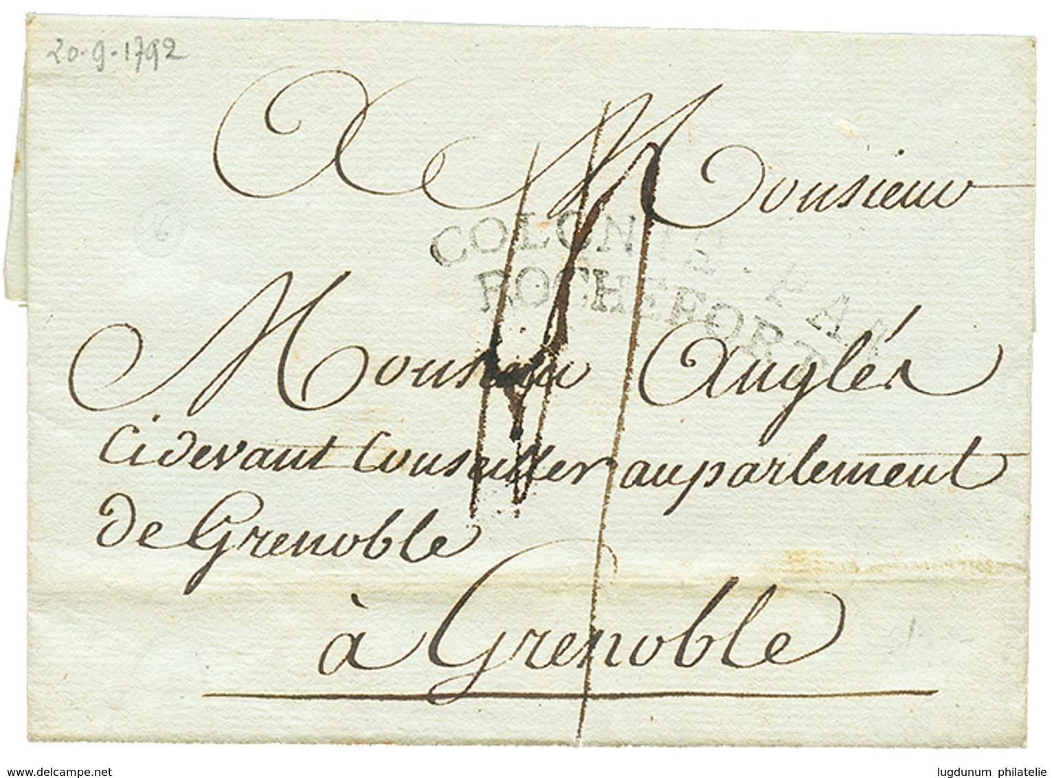 1792 COLONIE PAR ROCHEFORT Sur Lettre Avec Texte De CAYENNE Pour GRENOBLE. Rare à Cette Date. TB. - Autres & Non Classés